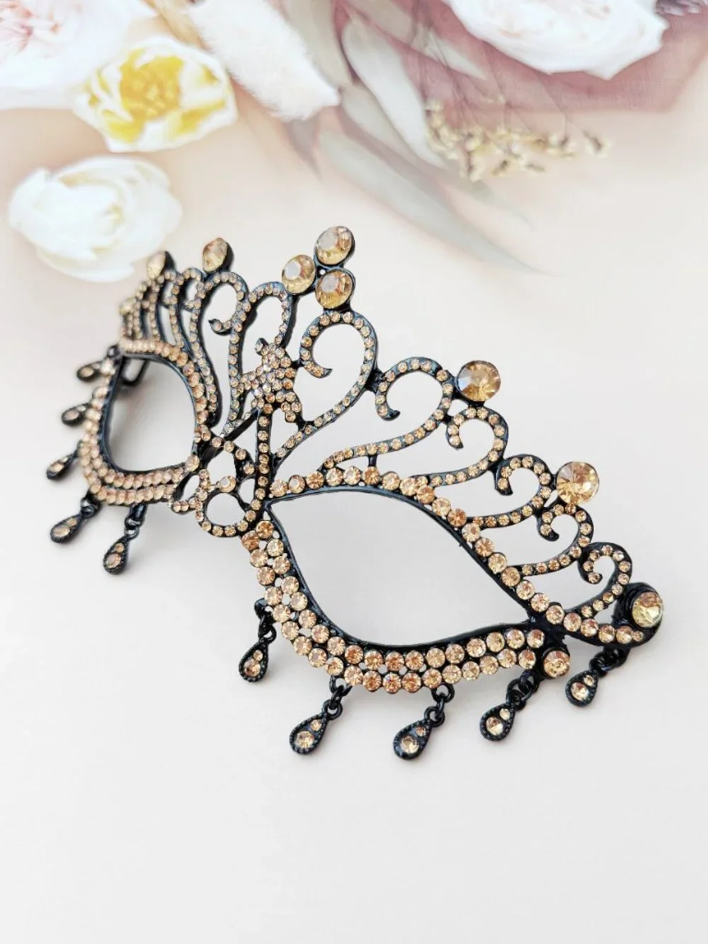 Champagne Masquerade Mask, Crystal Eye Mask, Prom Ball Mask, Mardi Gras Mask